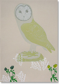  Barn Owl lino/foil block print